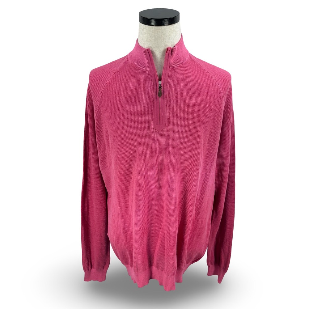 Johnnie-O Mens Pink 100% Cotton Quarter 1/4 Zip Pullover Sweater Large Textured
